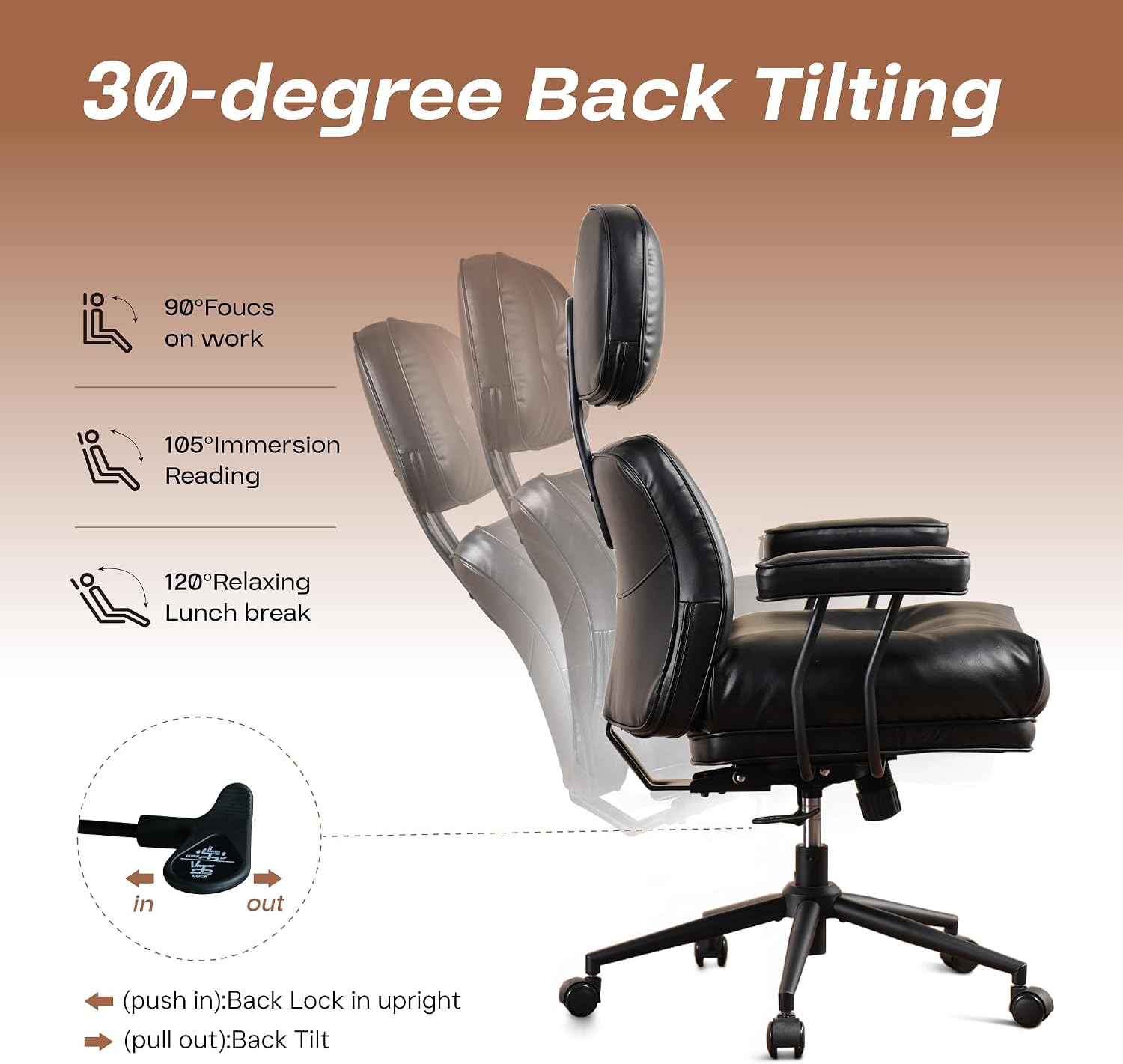 CAODOC Big and Tall Office Chair, 300LBS PU Leather Executive Office Chair Whit Lumbar Support, Managerial Home Desk Chair, Heavy Duty High Back Computer Chair(PU Leather Black)