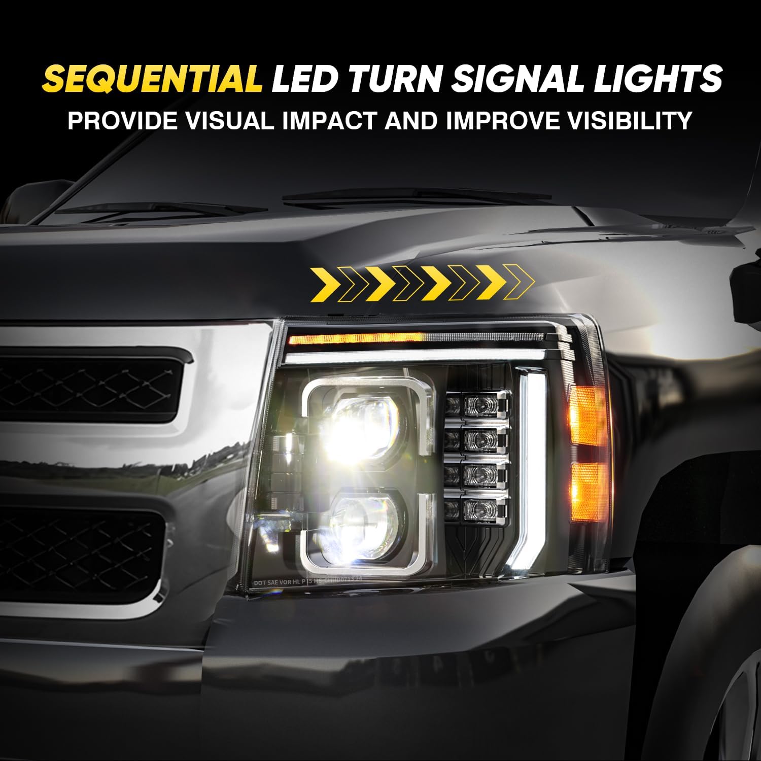 600% Bright LED Headlights Assembly Sequential Turn Signal Only for 2007-2013 Chevy Silverado 1500, 2007-2014 Chevy Silverado 2500 3500 2500HD 3500HD, Welcome Light Hi/Low Beam w/ Bulbs (NOT for GMC)