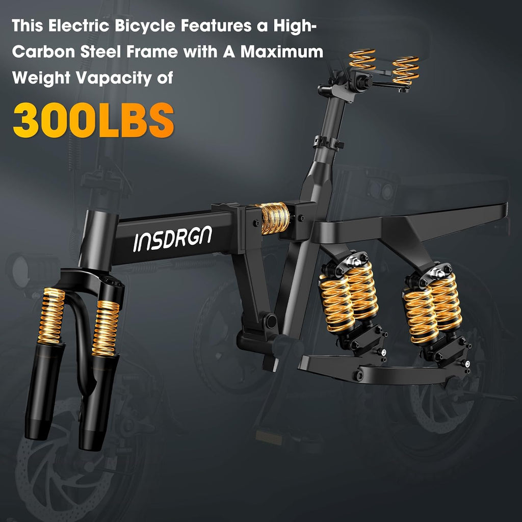 INSDRGN 14' Folding Electric Bike for Adults, Peak 1500W Motor,20MPH Max Speed,48V 16Ah Removable Battery Electric Bike, 35/62Miles Max Range, UL 2849 Certified E Bike