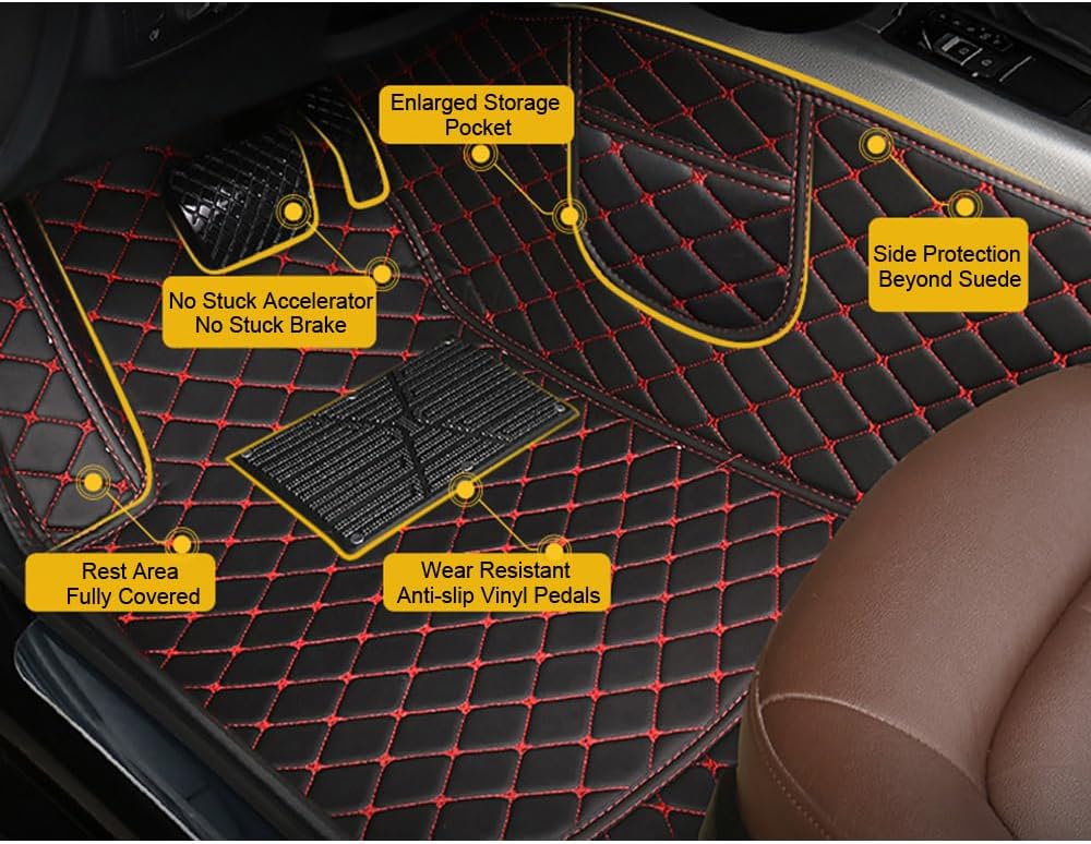Car Floor Mats for HR-V 2016 2017 2018 2019 2020 2021 2022 Custom Front and Rear Foot Pads Full Coverage Protective Tailored Carpet Mat Accessories,Red1NO.89(Coffee)