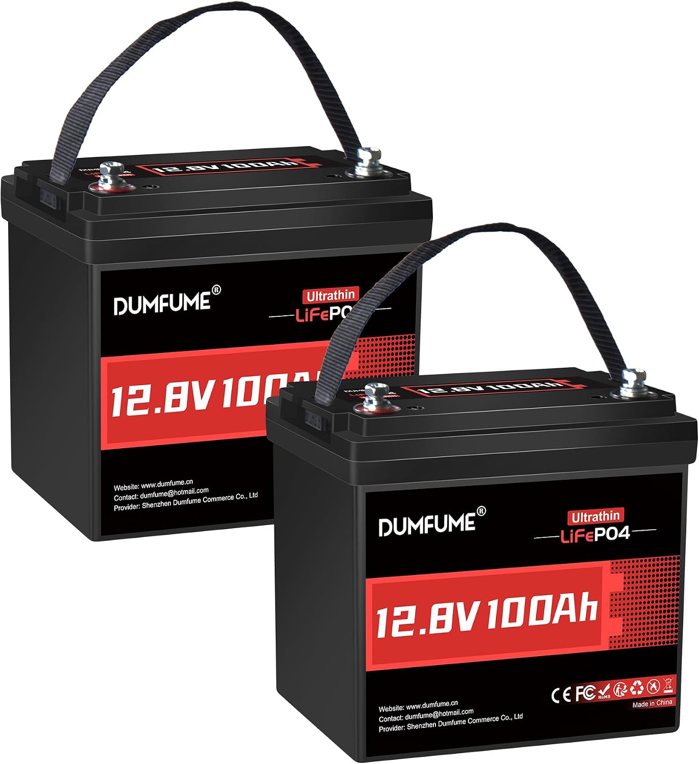 2 Pack 12V 100Ah Slim Lithium LiFePO4 Battery, Xtra Mini Deep Cycle RV Battery with 100A BMS & Low-Temp Protection Smart Small Lithium Battery for Solar Systems, Off-Grid Marine RV