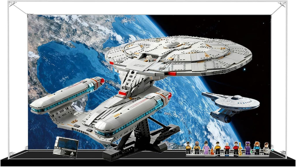 Acrylic Display Case for Lego 10356 Star Trek: Starship Enterprise, Dustproof Transparent Storage Box, Display Box Compatible with 10356 (Box Only) (Painted Background D)