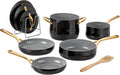 Cuisinart Culinary Ceramic Cookware Set, Dishwasher Safe Nonstick Pots and Pans, 10 Piece Kitchen Cookware Set for Home Cooking, Easy & Clean Design, Black, 34CG-10BK