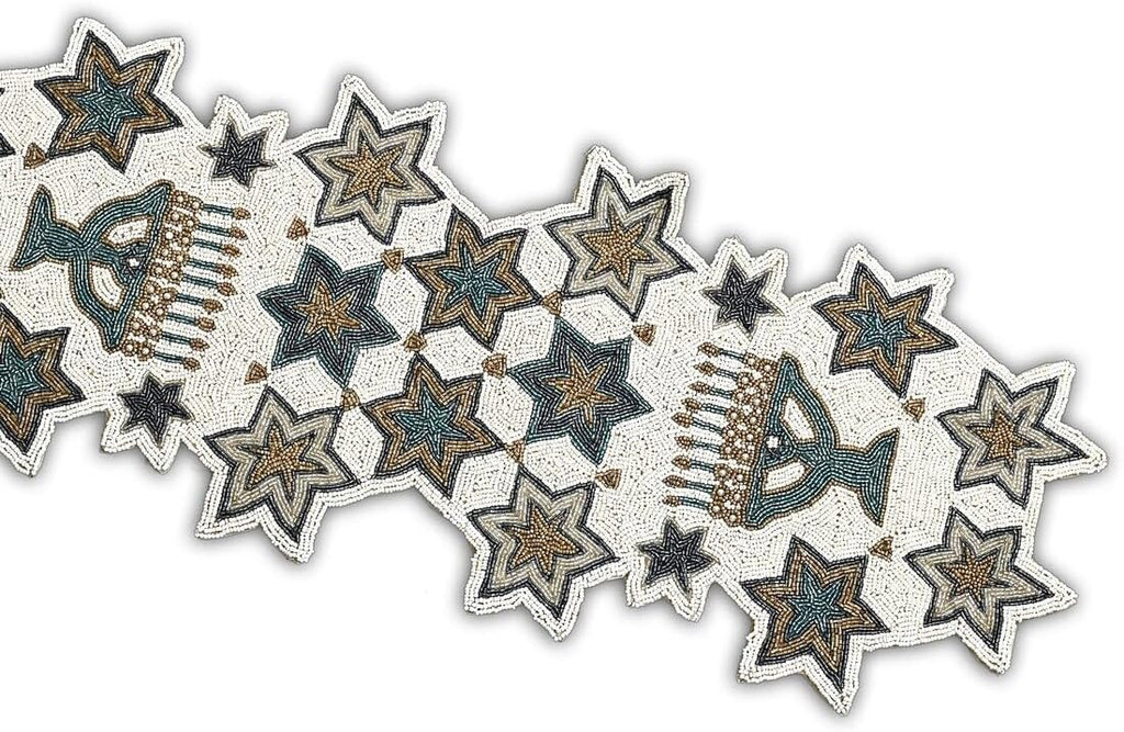 Handmade Beaded Hanukkah Table Runner, Hanukkah Candles Table Runner 13X36 Inch