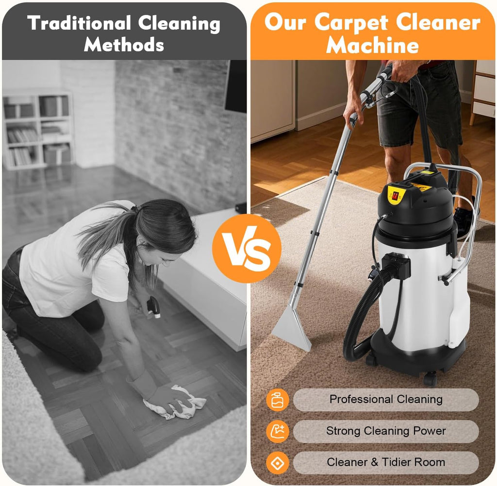 Commercial 40L 3-in-1 Carpet Cleaner & Extractor, 1000W Heavy Duty Floor Cleaning Machine with Vacuum, Spray & Washing Functions for Home, Hotel & Office Use