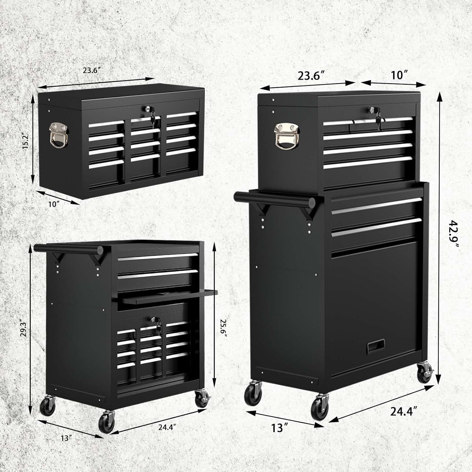 8-Drawer Tool Chest with Wheels,High Capacity Rolling Tool Box with Wheels,Locking Mechanical Tool Chest,Metal Tool Box for Garage Workshop (Black)