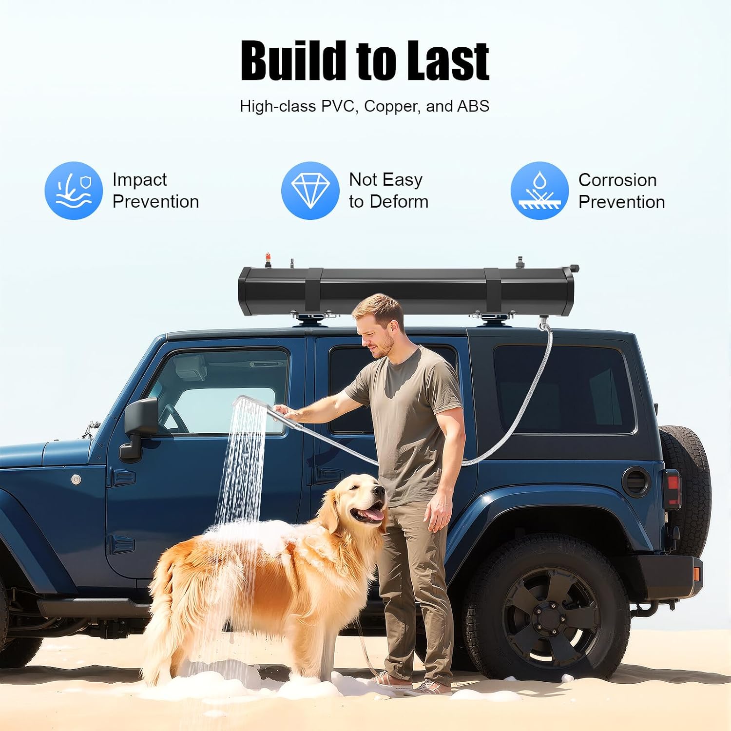 Camping Solar Shower, 8 Gallon Road Camping Shower Pressurized Water Tank, Portable Wash Station with Hose and Sprayer for Overlanding, Water Store, Outdoor Activity Water Supply