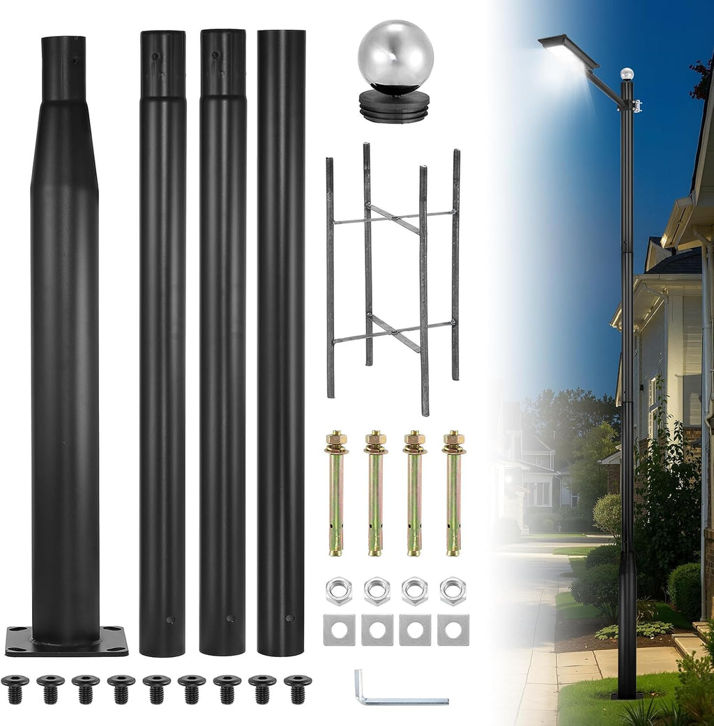 BEAMNOVA 13FT Street Light Pole, Black Street Lamp Post, for Outdoor Lights, Solar Street Light, String Lights, Accessory for Backyard, Patio, Park, Galvanized Steel Metal Pole