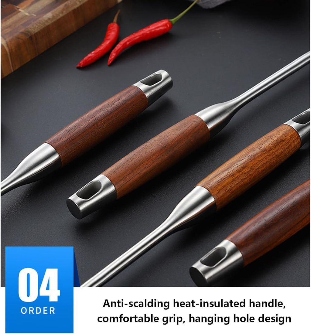 7 PCS Kitchen Cooking Utensils Set Stainless Steel Kitchenware Cookware Set with Holder Metal Kitchen Utensils Set with Wood Heat-Insulated Handle Dishwasher Safe