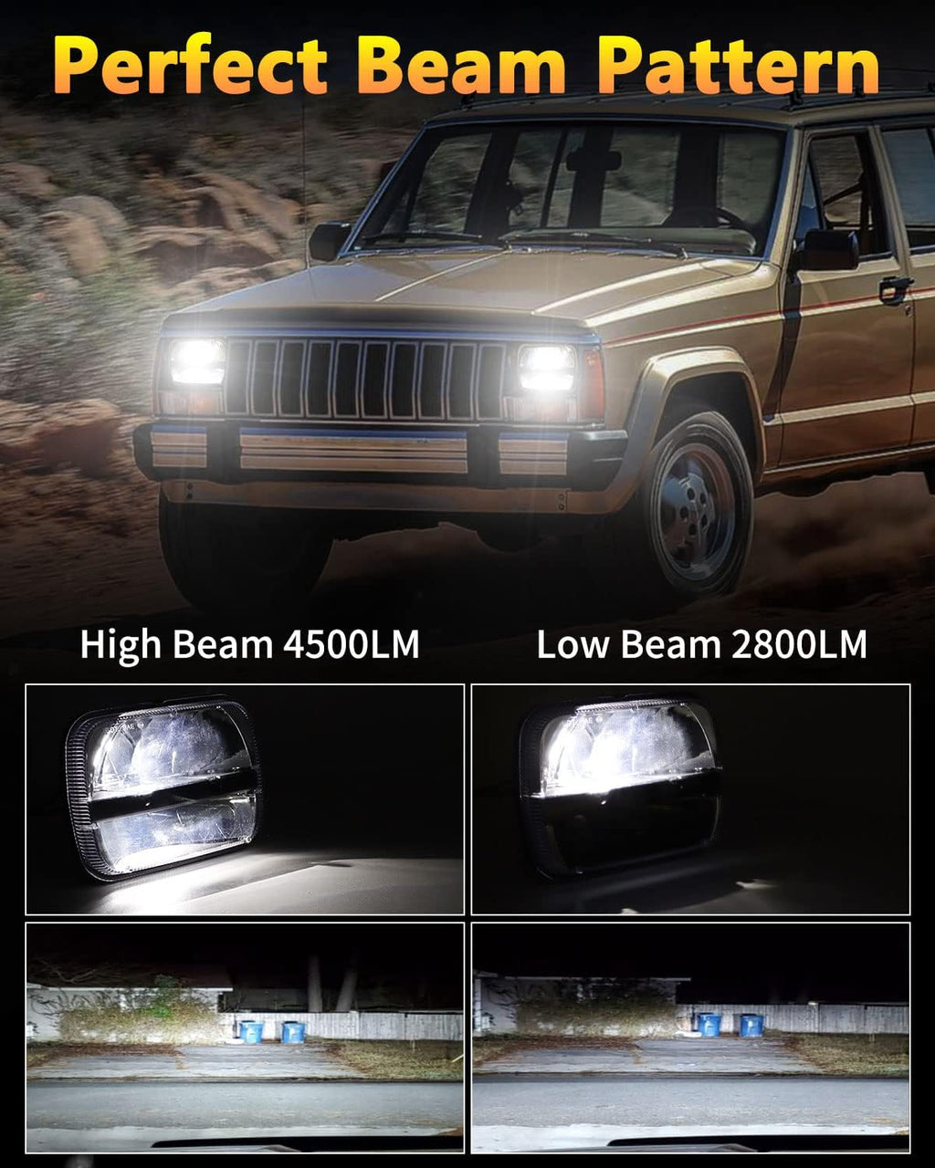 BICYACO 1 Pair 105W Rectangular 5x7/ 6x7 Inch Led Headlight High Low Beam Headlamp Compatible with Jeep Wrangler YJ Cherokee XJ Kenworth T300 1997-2010 Replacement H6054 H5054 H6054LL 69822 6052 6053