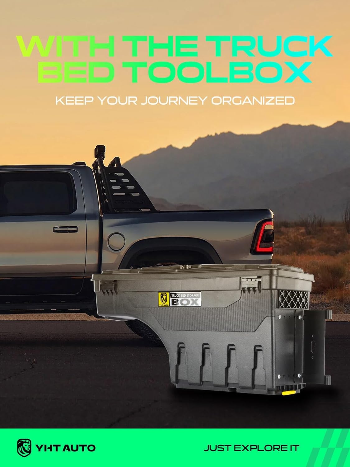 YHTAUTO Truck Bed Storage Tool Box Lockable Compatible with 1987-2011 Dodge Dakota, Passenger Side, Swing Waterproof Wheel Well Toolbox