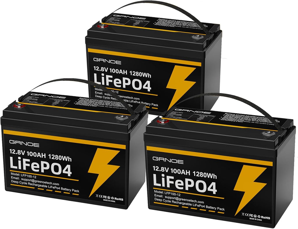 12V 100Ah LiFePO4 Lithium Battery Group 31 (3-Pack) with Built-in 100A BMS, Low-Temp Protection Up to 15000 Deep Cycles Rechargeable Battery for RV, Marine, Solar System, Van, Trailer, Backup