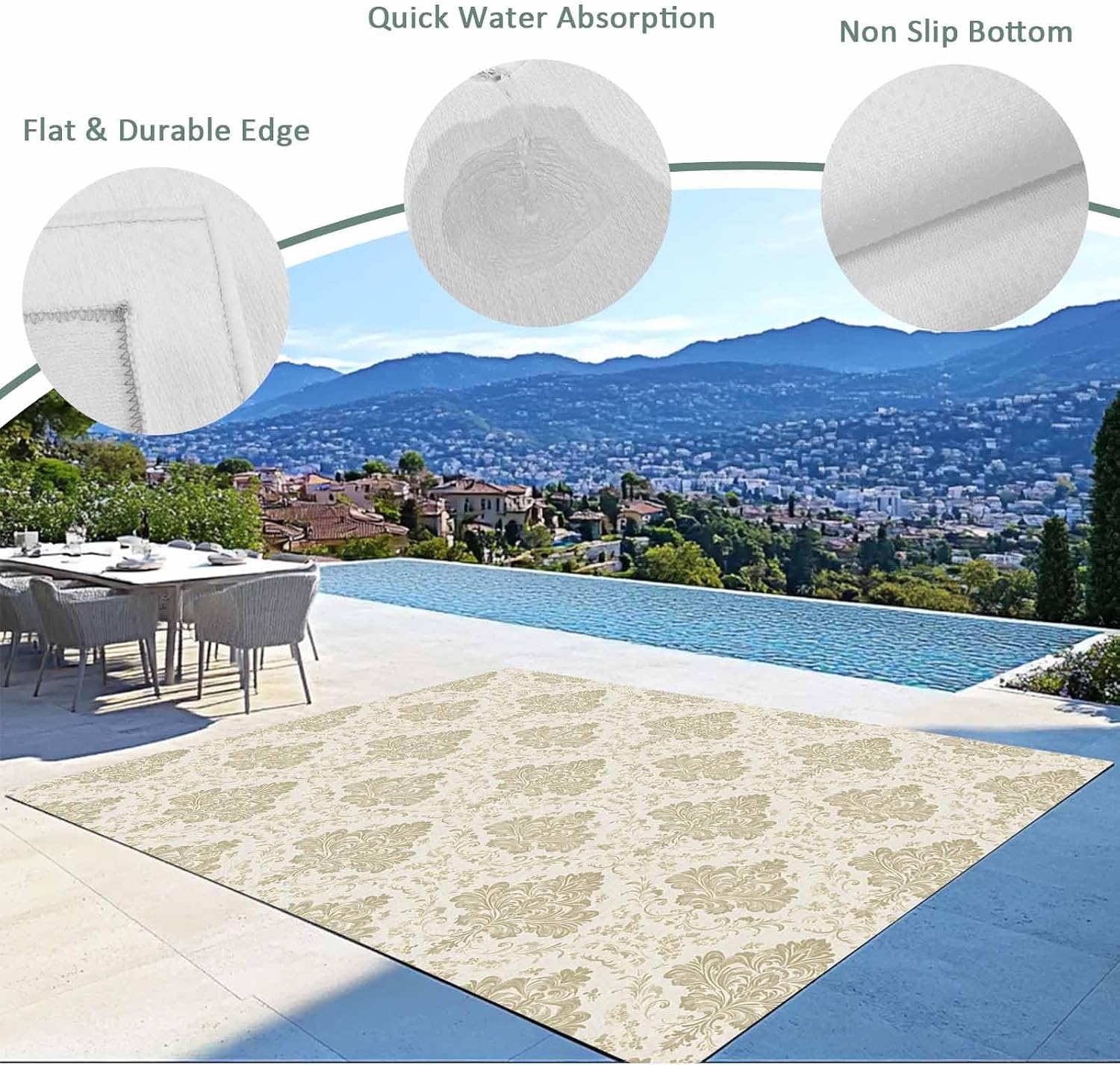 Outdoor Rug 4x6ft Patio Area Rugs Waterproof Easy Cleaning Non Shedding Thick Mats Carpet for Indoor Outdoor Porch Deck Backyard Balcony