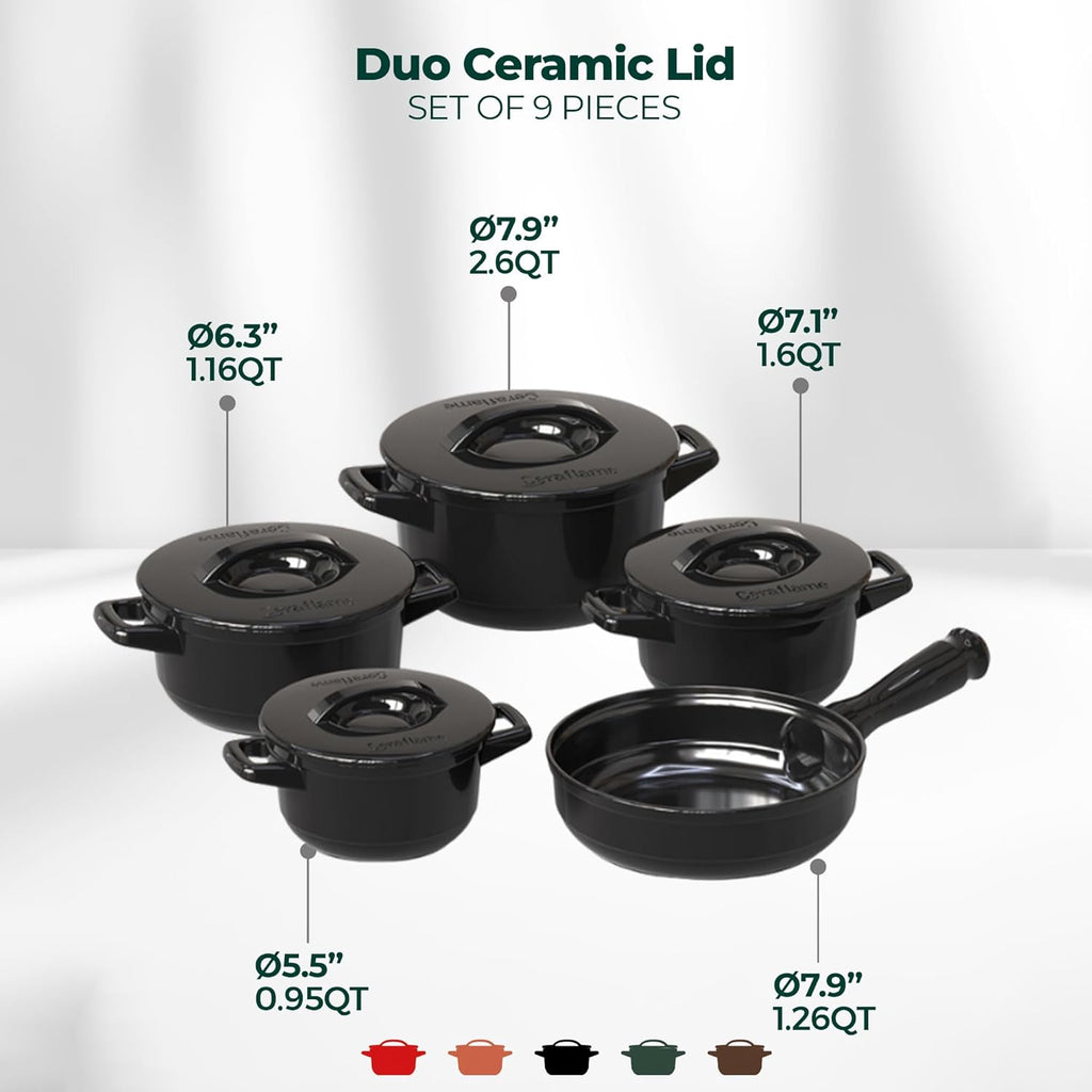 Pure Ceramic, Healthy, Non Toxic Cookware Set - Oven Safe Up to 1200F, Microwave and Dishwasher Safe, Longlasting and Lightweight - PFAS, PTFE, PFOA, PFOS - Black
