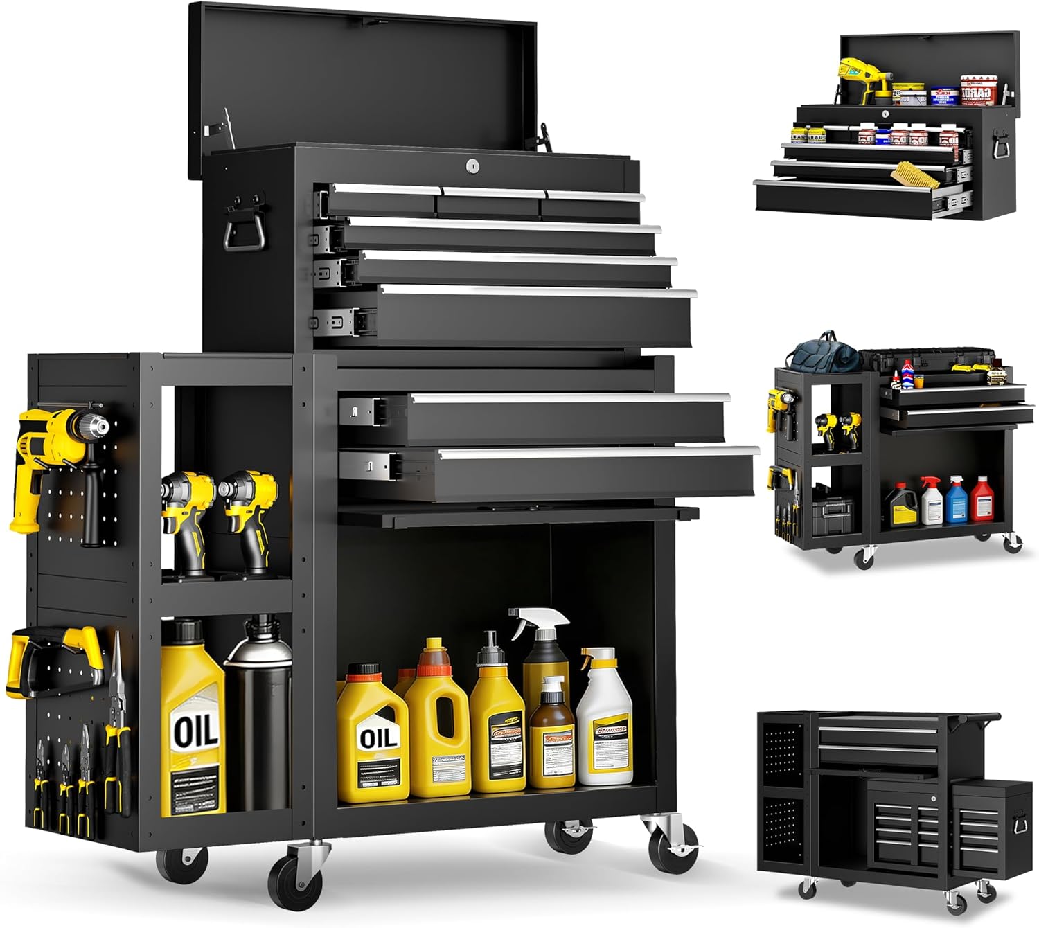 Metal Tool Chest, 8 Drawer Rolling Tool Chest with Wheels, Assembled Tool Storage Cabinet with Locking, Sliding Drawers & Detachable Top Tool Box, for Repair Room Warehouse Garage Workshop
