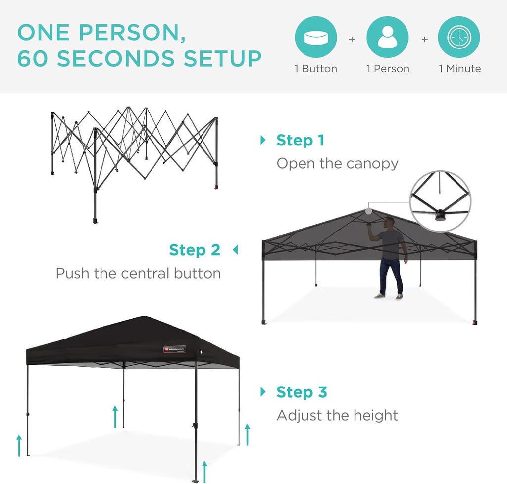 Best Choice Products 10x10ft Pop Up Canopy Tent, Outdoor Shade, 1 Person 1 Minute Set Up, Carry Case, 4 Weight Bags - Black