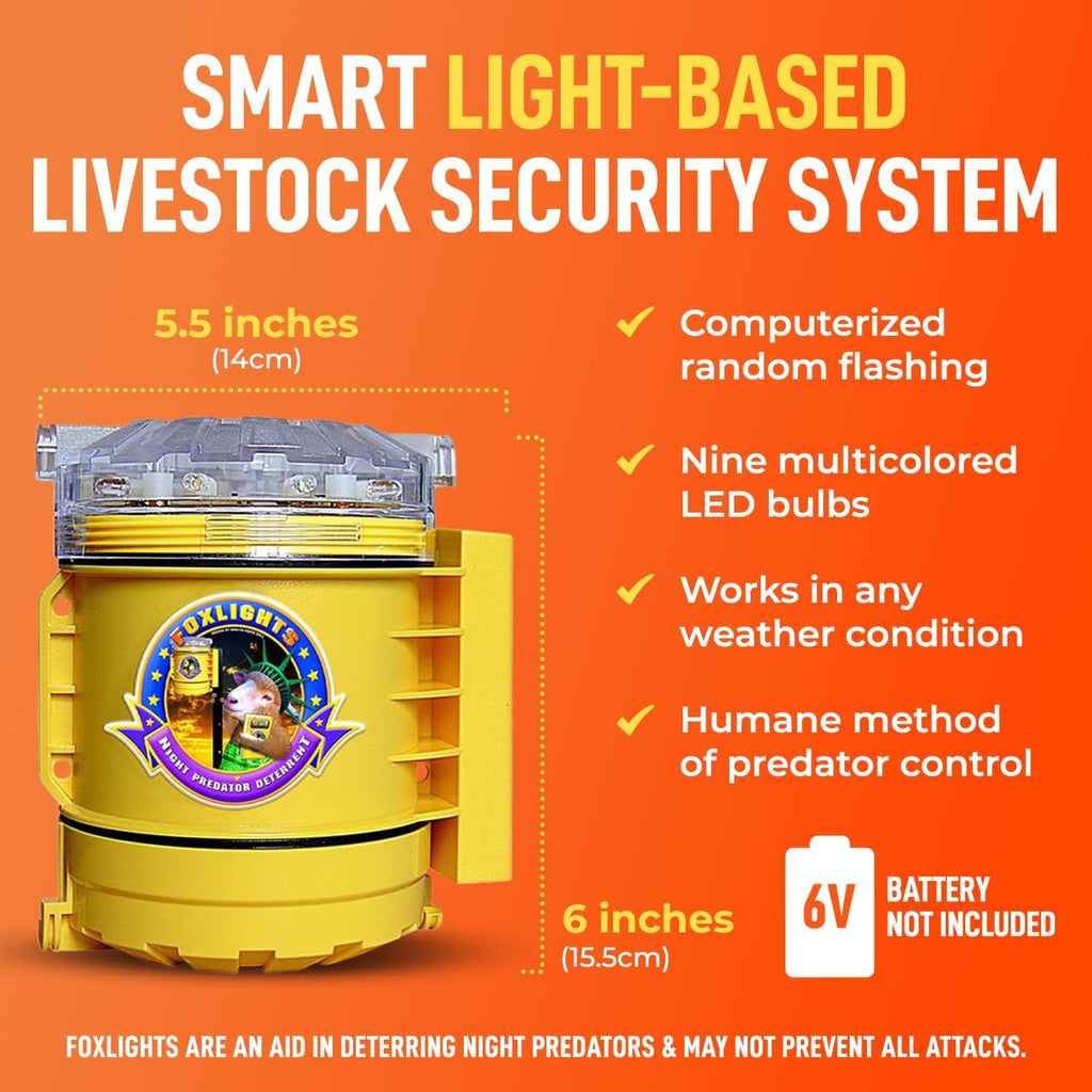 Foxlights Non-Solar Predator Deterrent – 9-LED Night Guard with 360° Coverage, Random Flashing Lights – Humane Repeller for Chicken Coops, Poultry, Livestock, Gardens & Farms