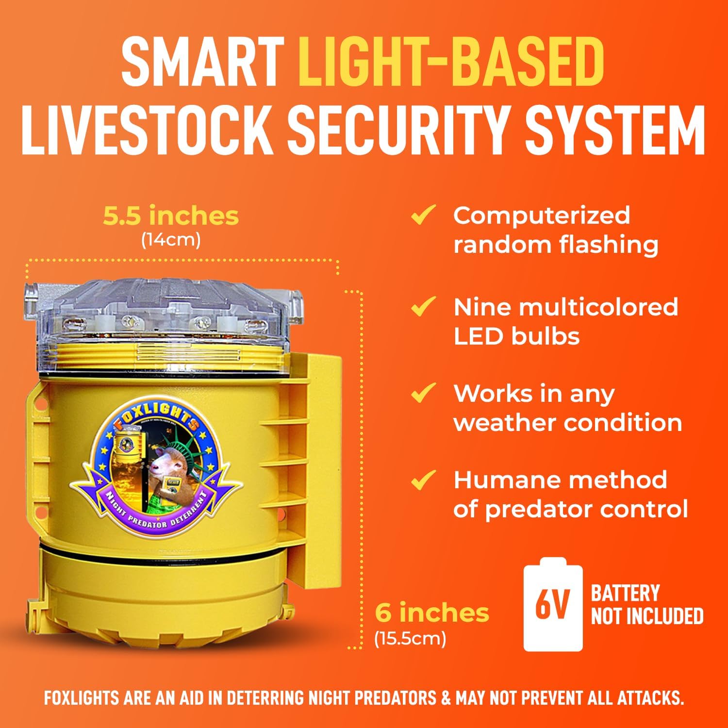 Foxlights Non-Solar Predator Deterrent – 9-LED Night Guard with 360° Coverage, Random Flashing Lights – Humane Repeller for Chicken Coops, Poultry, Livestock, Gardens & Farms
