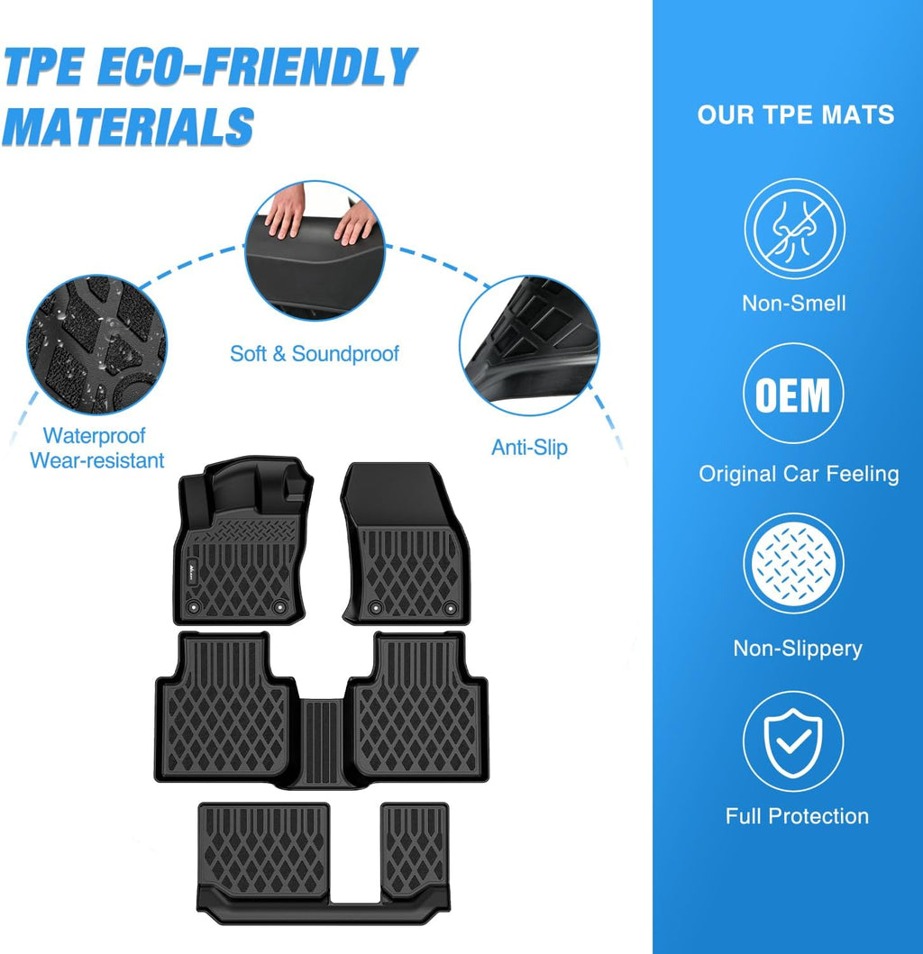 Nilight TPE Floor Mats for Volkswagen Tiguan 7 Seats 2018 2019 2020 2021 2022 2023 2024 All Weather Custom Fit Heavy Duty Floor Liners