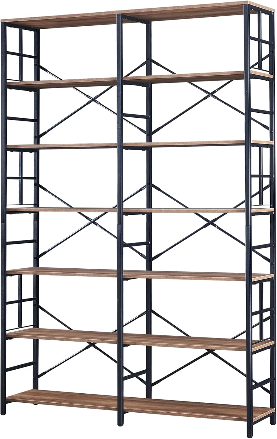 HOMISSUE Bookshelf, Industrial Double Wide 7-Tier Bookshelves, 84' Tall Bookcase with Open Shelves, Heavy Duty Bookcases with Storage for Living Room Home Office, Rustic Brown