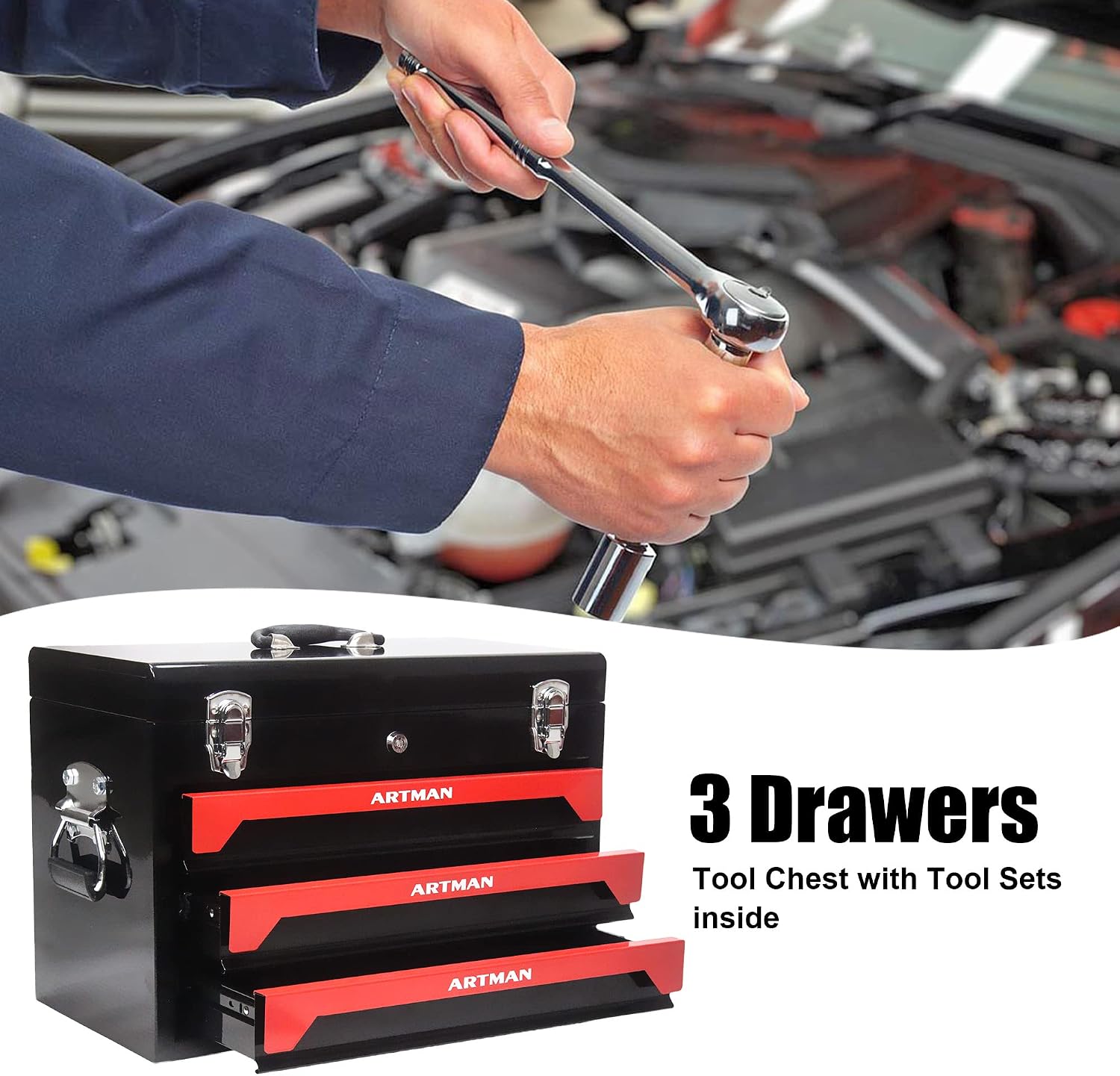 tool box with tools, tool set mechanics kit, 439 piece tool set, socket wrench set, mechanic tool set, heavy duty tool box, home tool kit, automotive tools, DIY tool set (439pcs-red)