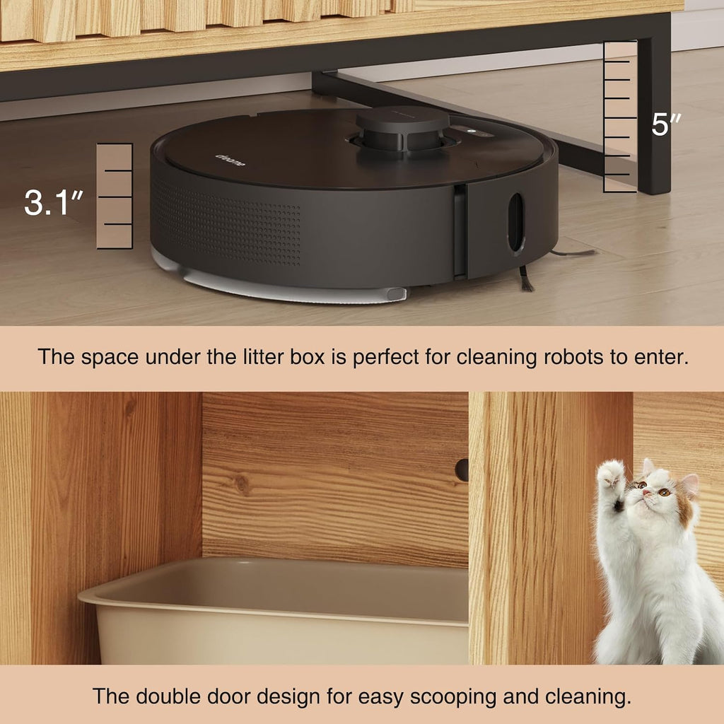 Halitaa Litter Box Enclosure, Modern Cat Litter Box Enclosure Furniture Hidden Litter Box with Scratch Pad, Cat Washroom House End Table, Entryway Bench for Livingroom (Natural)