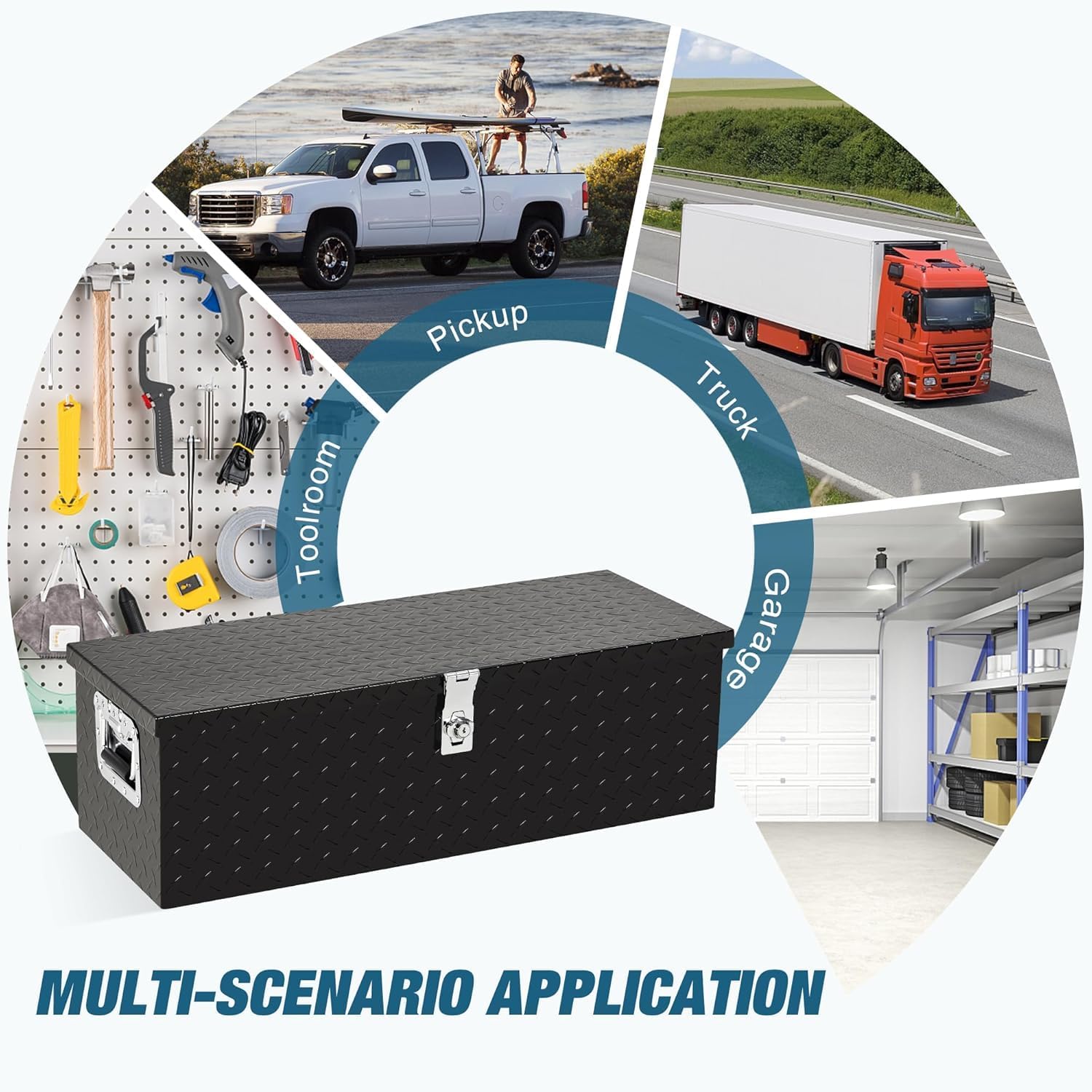Aluminum Truck Tool Box Jobsite Storage Box Toolbox Chest Cabinet Heavy Duty Truck Bed Toolbox Gangboxes Tools Organizer Pick Up Truck Bed RV Trailer With Side Handles