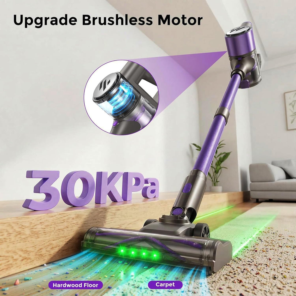 Cordless Vacuum Cleaner,Vacuum Cleaner for Home with Brushless Motor,Lightweight Stick Vacuum with Self-Standing and Touch Screen,Hardwood Floor Vacuum for Pet Hair,Carpets,Tile(Classic Purple)