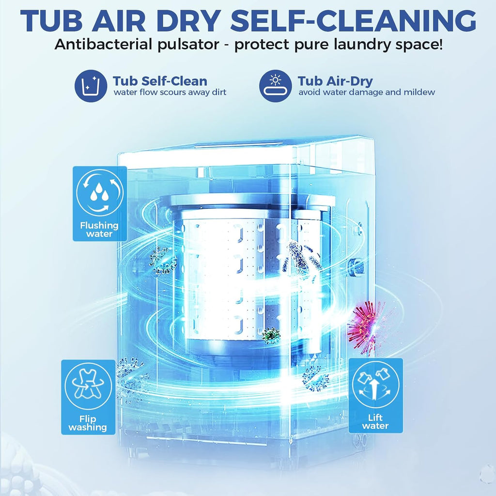 Nictemaw Portable Washing Machine 20Lbs Portable Washer Machine with Drain Pump, 2.8 Cu.ft Washer and Dryer Combo with 10 Programs 8 Water Levels Compact Washer for Apartments- Slow-Close Glass Cover