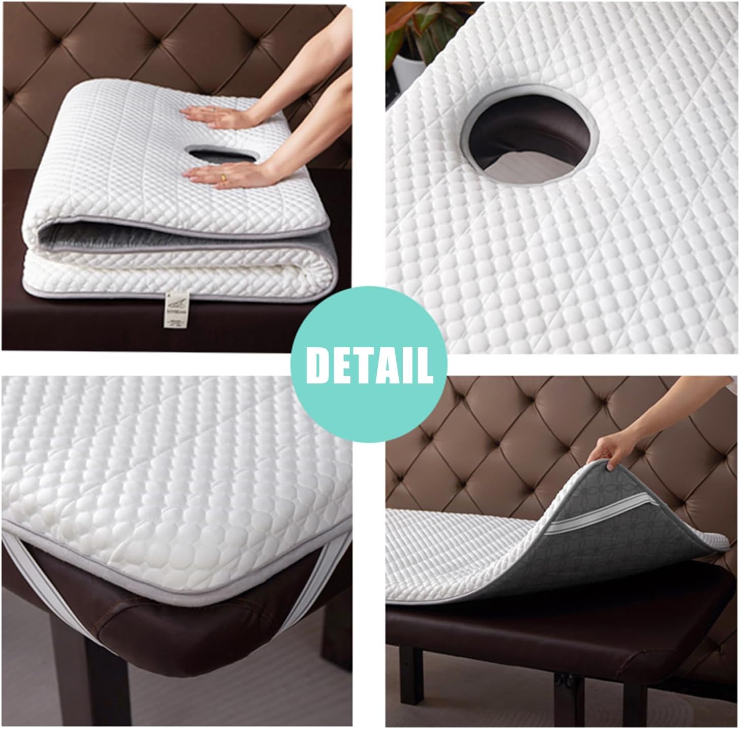 Thicken Topper for Massage Bed 7Cm Spa Massage Table Pad with Elastic Band Beauty Salon Bed Pad Non-Slip Lash Bed Cushion for Beauty and Massage Round Trapezoid Head,White/b(t),60 * 180cm(H)