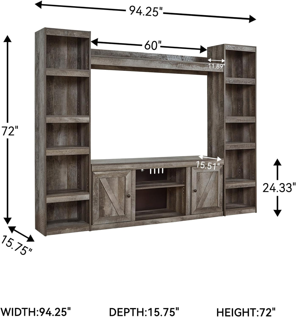 Signature Design by Ashley Wynnlow Farmhouse 4-Piece Entertainment Center for TVs up to 69', Gray