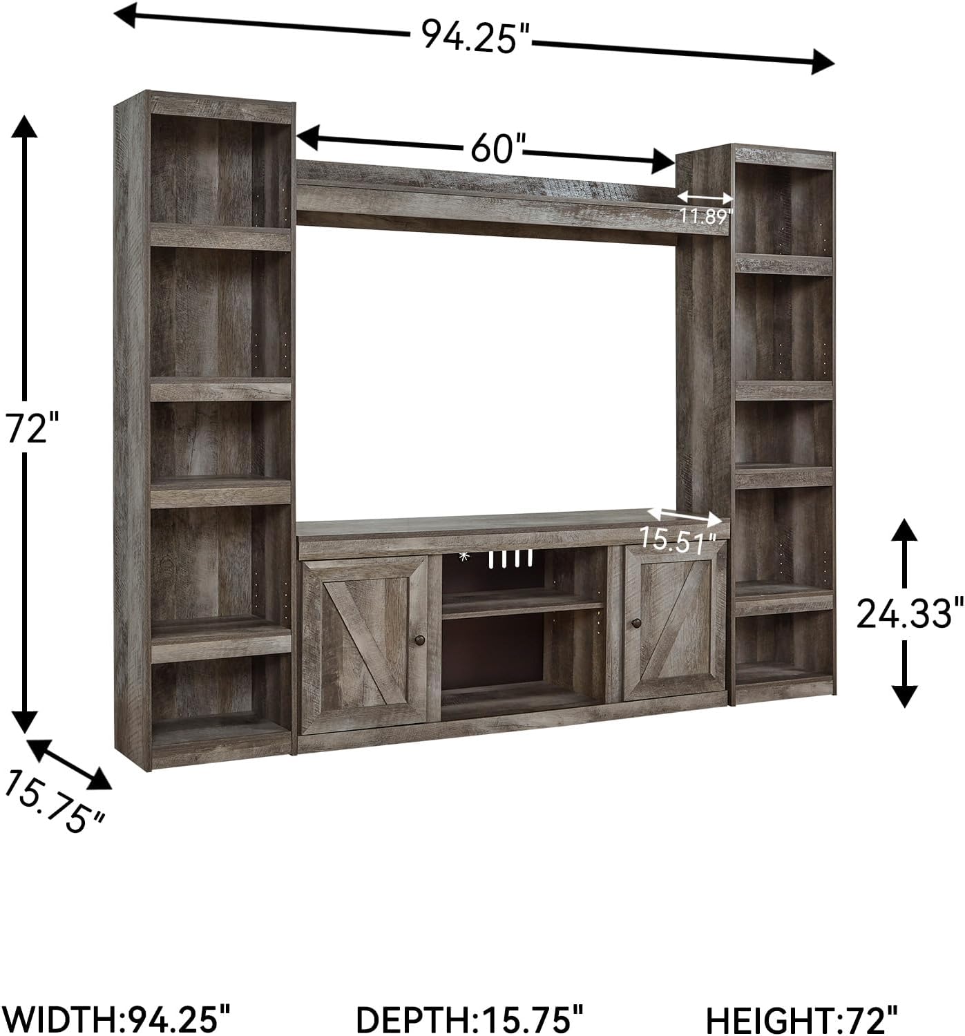Signature Design by Ashley Wynnlow Farmhouse 4-Piece Entertainment Center for TVs up to 69', Gray
