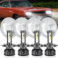 5.75' Round Sealed Beam Headlight Replacement with H4 LED Bulbs, Fits H5001 H5006 H5506 H5010, Hi/Lo Beam Reflector Housing for Select Chevy Ford Peterbilt Models, 4 Pack