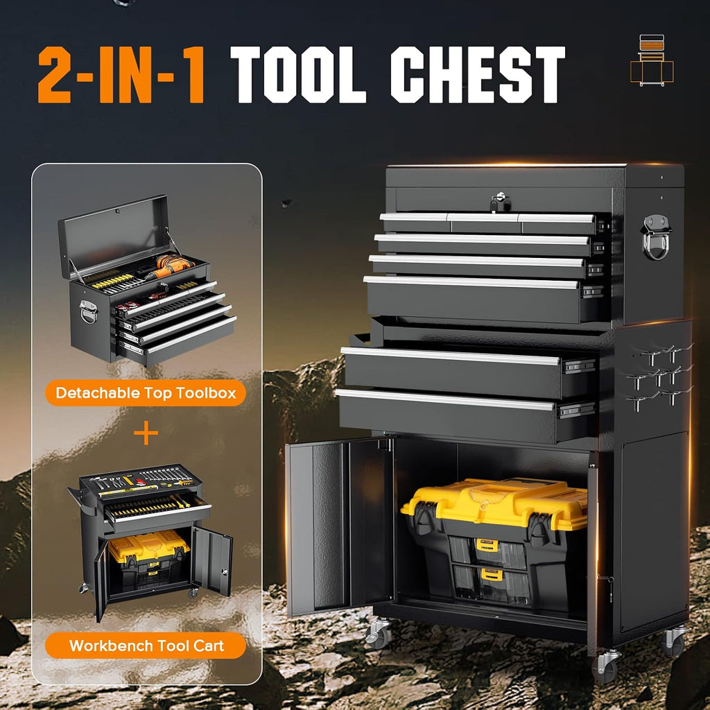 Incbruce 8-Drawer Metal Rolling Tool Chest, High Capacity Toolbox Organizer with Wheels, Detachable Tool Cabinet Top for Mechanics Garage and Workshop (Black)