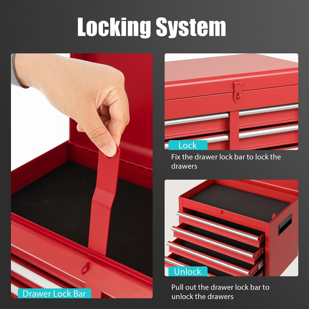 Rolling Tool Chest, 5-Drawer Tool Storage Cabinet with Wheels, Adjustable Shelf & Anti-Slip Liner, Tool Box Organizer for Garage, Warehouse & Workshop (Red)
