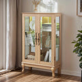 44' Small LED Glass Accent Curio Cabinet, Vintage China Cage with 2 Tempered Glass Doors & Adjustable Shelves, Acrylic Mirrored Pane, Elegant Wine Artwork Showcase for Living Room/Kitchen (Oak - LED)