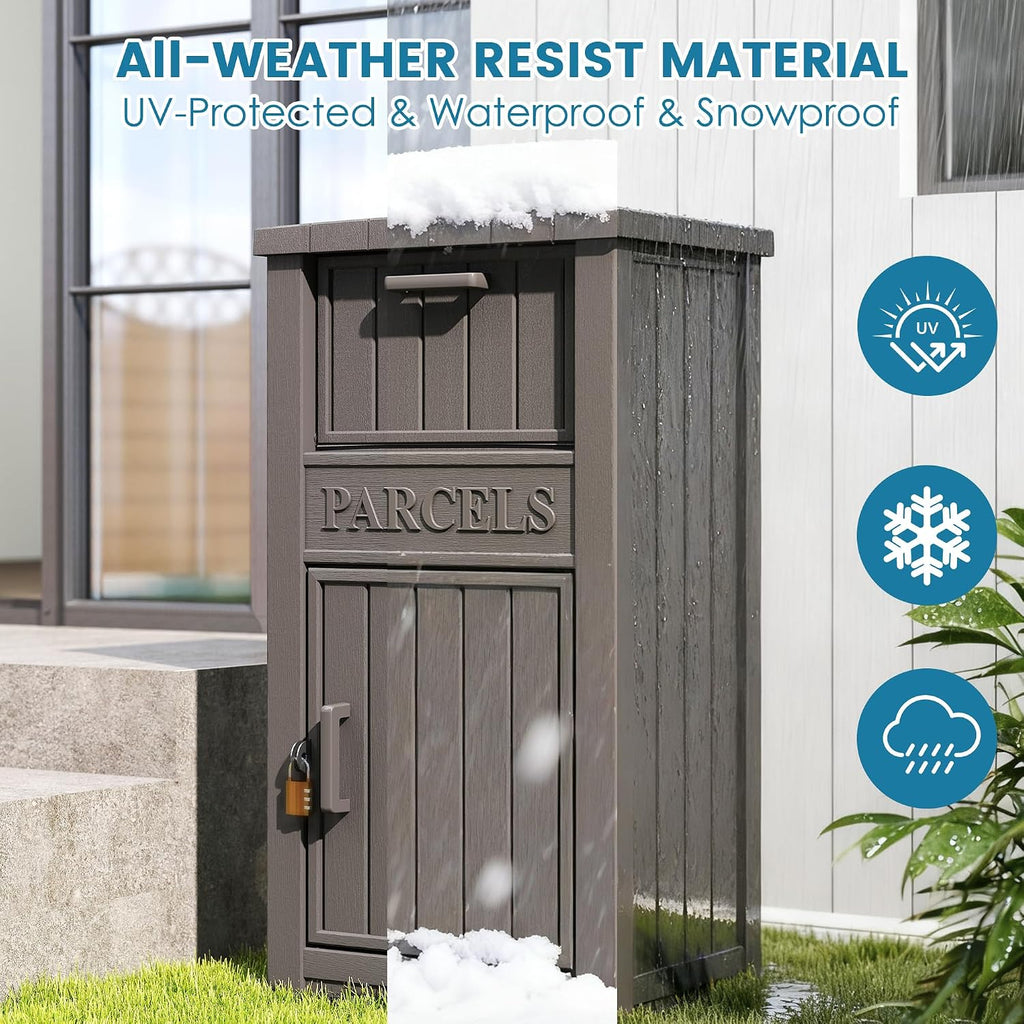 Package Delivery Box for Outside, Large Lockable & Weatherproof Anti-Theft Large Parcel Drop Box for Porch, Curbside, House Storage, Charcoal Gray(60 Gallon)