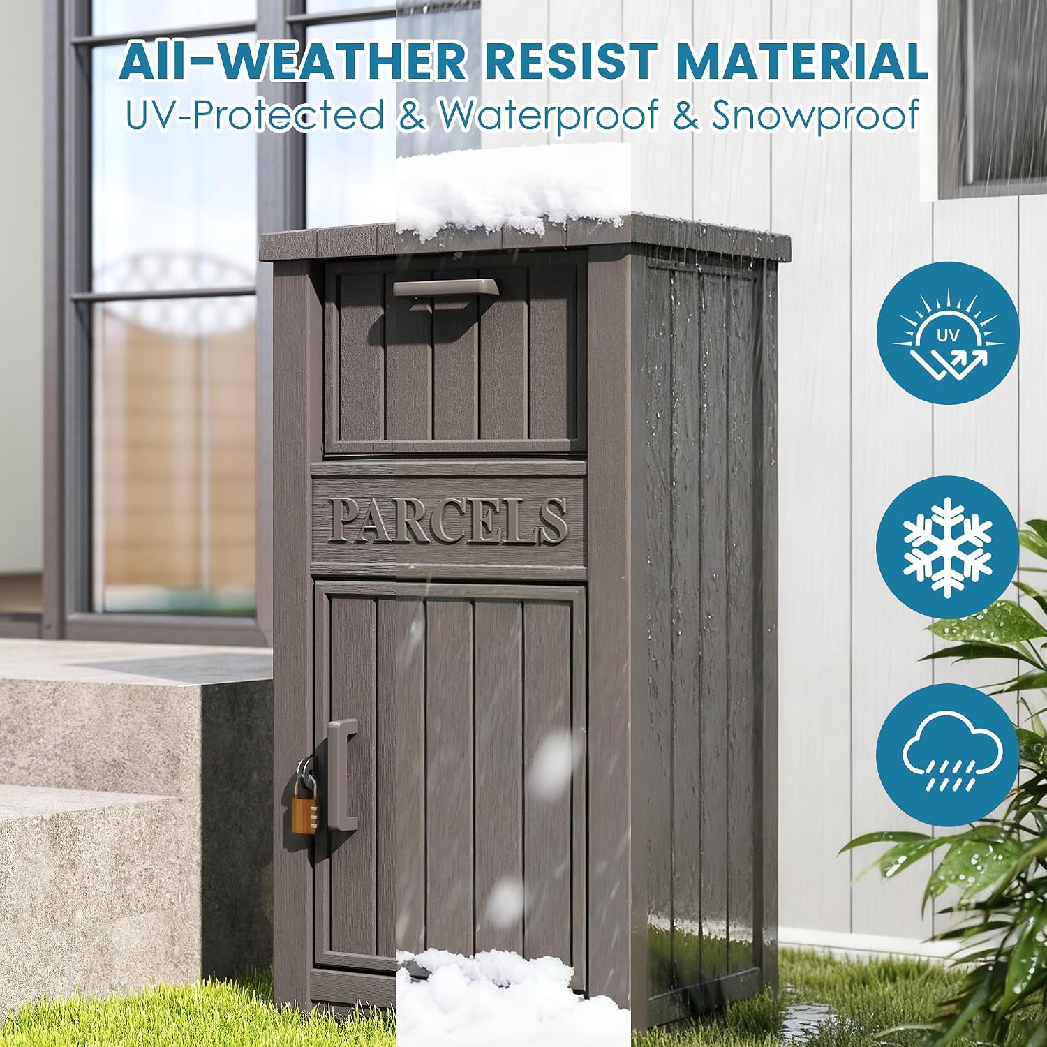 Package Delivery Box for Outside, Large Lockable & Weatherproof Anti-Theft Large Parcel Drop Box for Porch, Curbside, House Storage, Charcoal Gray(60 Gallon)