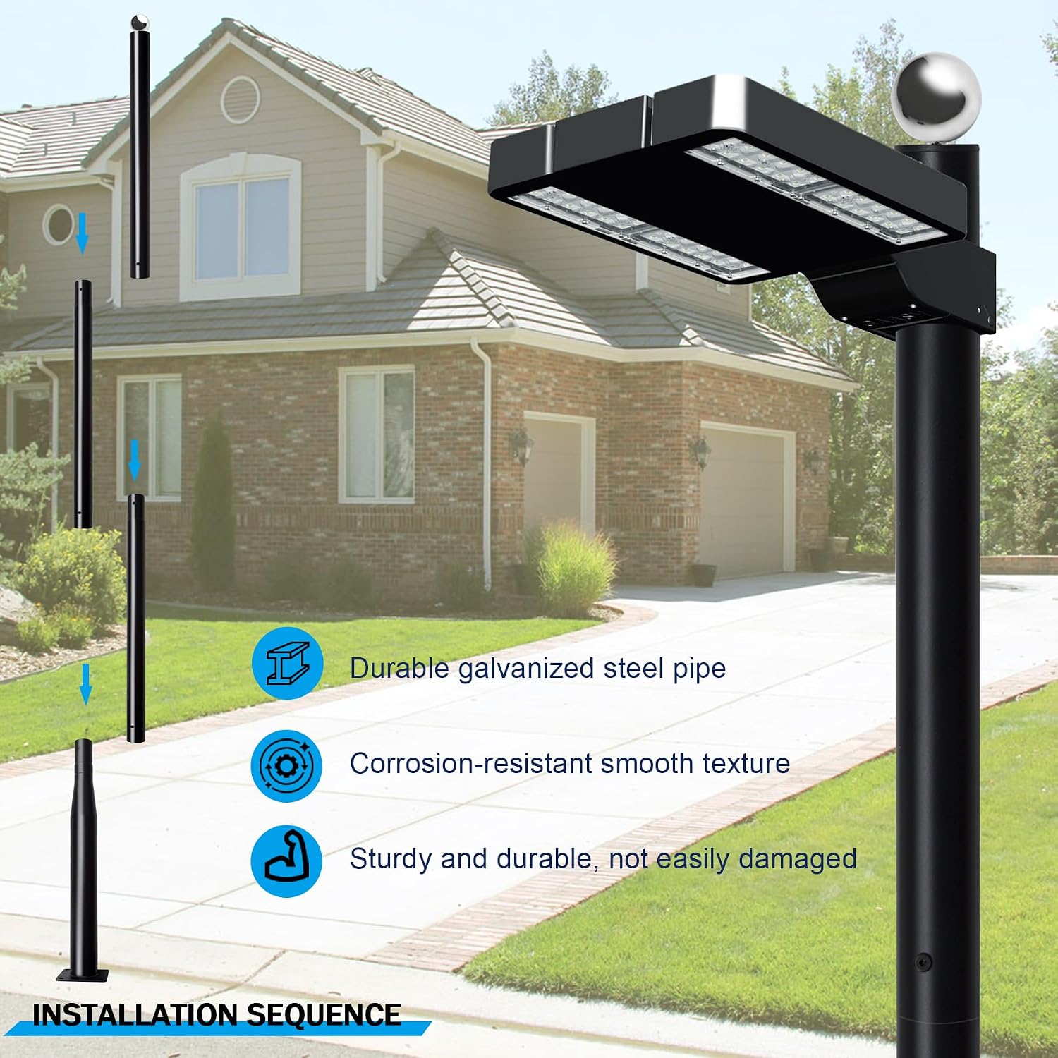Street Light Pole 13Ft,Street Light Poles for Outdoor Lighting, Solar Street Light Pole Accessory for Street, Patio, Backyard, Basketball Court, Park