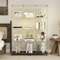 65' Tall Tempered Glass Display Cabinet with LED Lights&Rolling Wheels, Curio Cabinet with 4 Shelves with 2 Door, Quick-Install Style Floor Standing Bookshelf File Cabinet for Living Room Office
