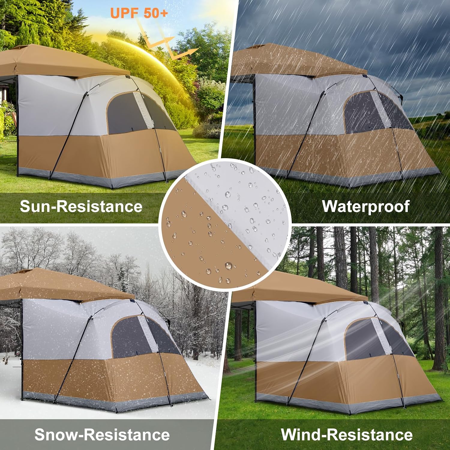 KAMPKEEPER Canopy Side Tent,4-6 Person Camping Cube Tent for 10x10 Pop Up Canopies,Easy Up Gazebo with Window,Compatible with 10' Wide Canopy Tents