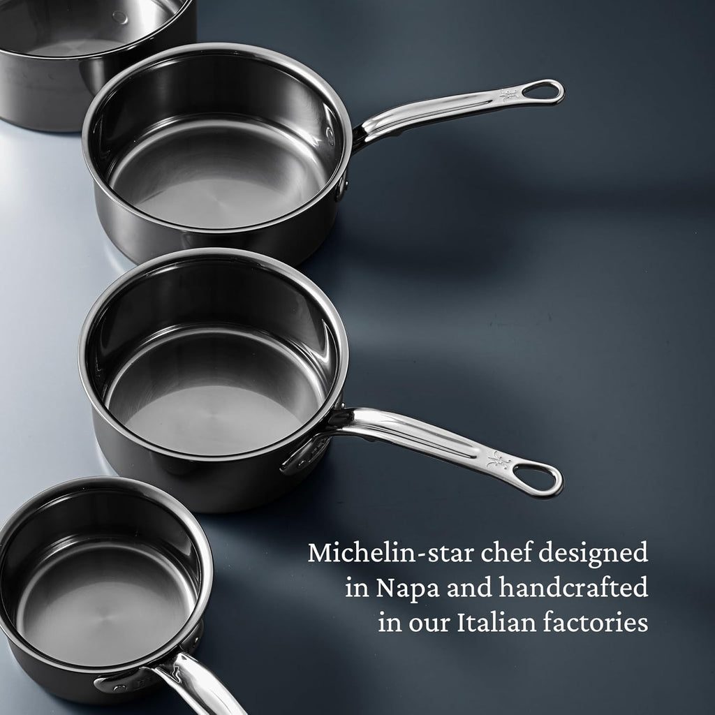 Hestan NanoBond Molecular Titanium Saucepan with Lid, 2-Quart - PFAS-Free Stainless Steel, 4x Stronger, 1050°F Oven Safe, Induction Compatible, Handcrafted Italy