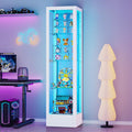 Glass Display Cabinet with Lock & 13 Color Light, Lighted Corner Curio Cabinet with Glass Door & Adjustable Shelves, Metal Display Case for Collectibles Figures Wine China, 15.7' W White
