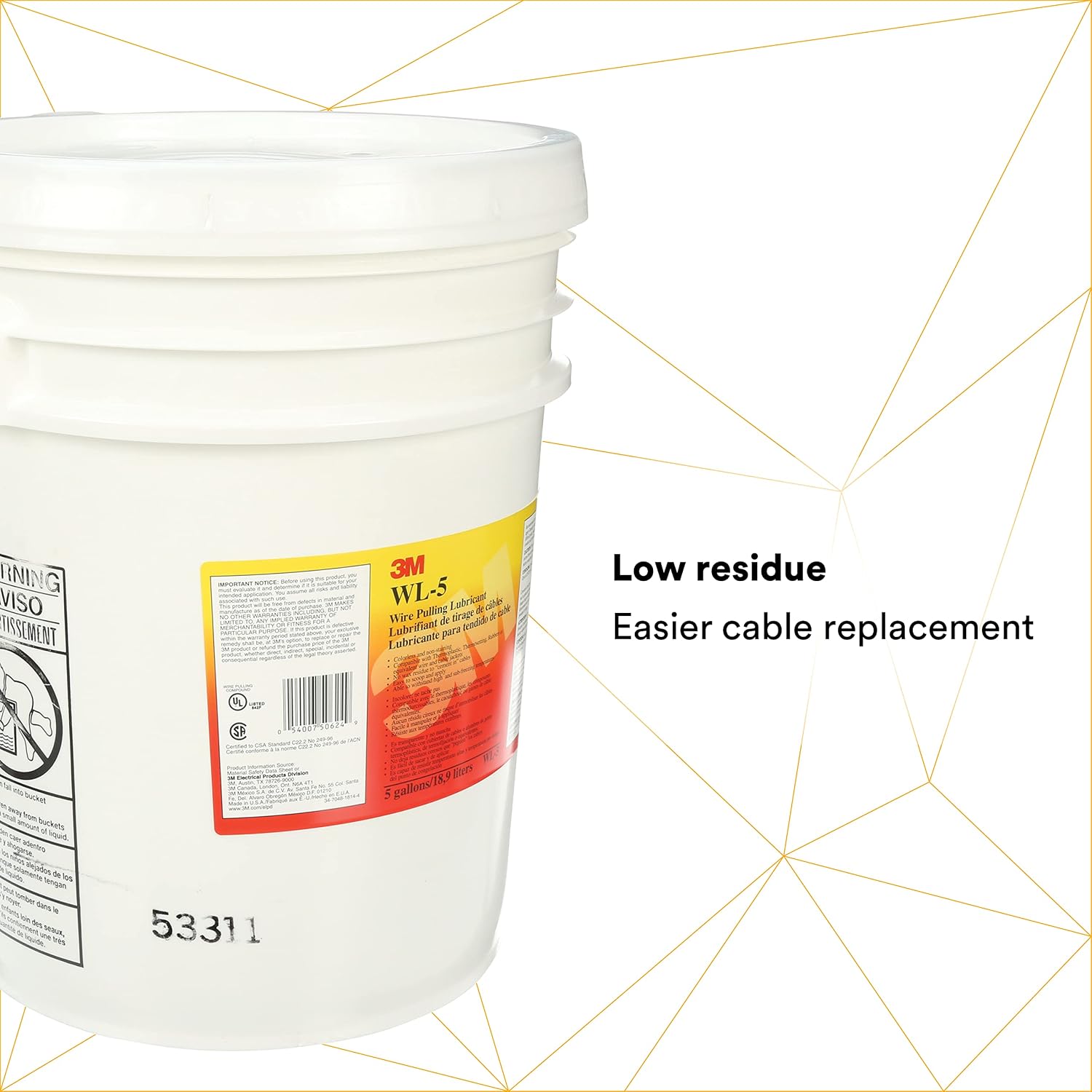 3M Wire Pulling Lubricant Gel WL-5, 5 Gallons | Excellent Lubricant for Pulling a Wide Variety of Cables Types