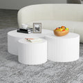 White Round Coffee Table Set of 3 Modern Drum Circle Nesting Coffee Tables for Living Room, Contemporary Wood Fluted Embossed Side Table End Table, No Assembly, White (3-Pcs)