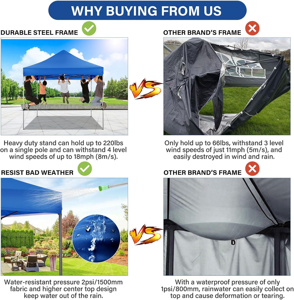 COBIZI 10x15 Heavy Duty Pop Up Canopy Tent with 4 Sidewalls Thicken Frame, Commercial Easy Up Outdoor Wedding Party Tents, All Season Waterproof Windproof with Stakes Sandbags Ropes Bag, Uranus