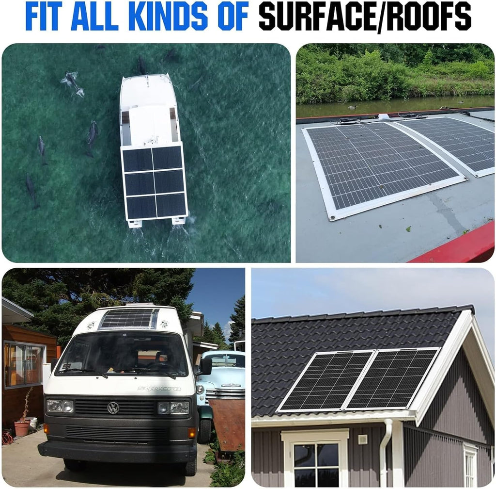 ECO-WORTHY 130Watt 12Volt Flexible Solar Panel Kit for Off Grid Home RV, Boat and Uneven Surfaces:1pcs 130W Mono Solar Panel + 30A 12V Charger Controller + Solar Cable + Tray Cable + Y Branch