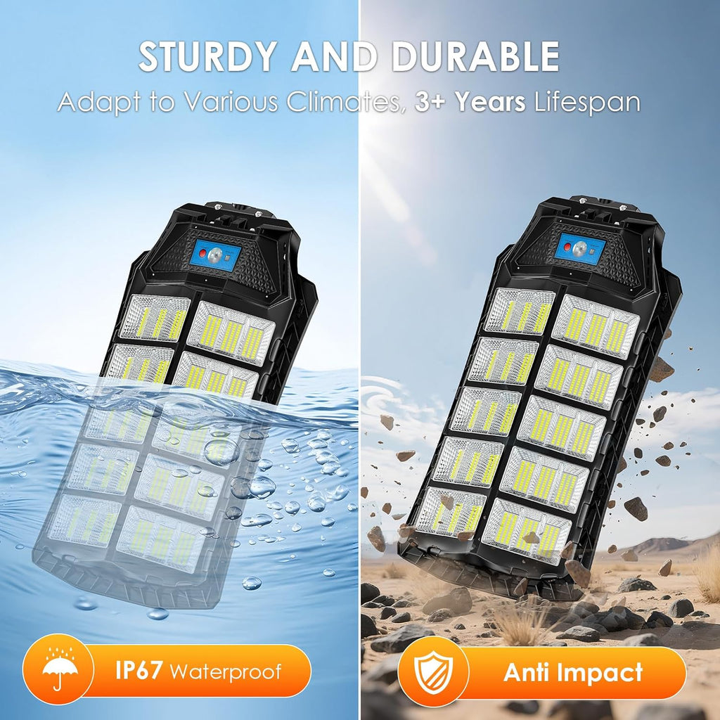 12000W Solar Street Lights Outdoor Waterproof 2 Pack, Large Solar Parking Lot Lights Dusk to Dawn with Remote Control and Motion Sensor, Pole or Wall Mount, for Outside Yard Garage Barn Patio