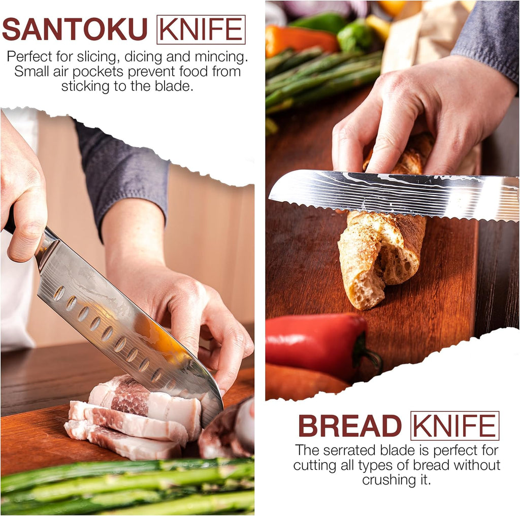 8 PC Chef Knives - High Carbon Stainless Steel Knives With Pakkawood Handles - Magnetic Strip Holder Included - Japanese Knife Set - Home & Professional Chef's Knife Set