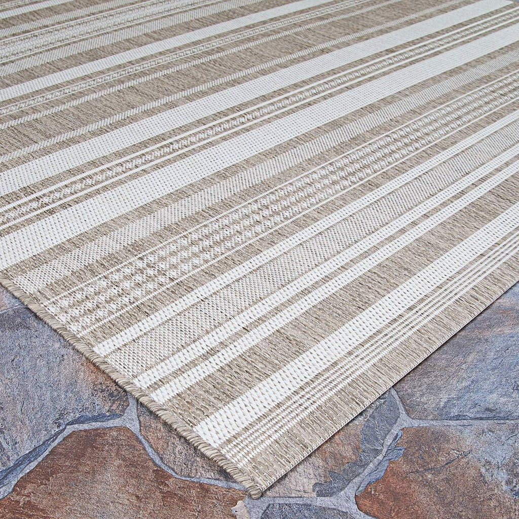 Couristan Recife Indoor Outdoor Rug - Gazebo Stripe 5'10' x 9'2' Rectangle in Champagne and Taupe, Low Pile, Hose Washable, Pet- Kid Friendly Home Decor for Living Room, Patio Furniture Set, Kitchen